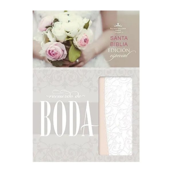 Biblia Holman recuerdo de boda RVR60 - Filigrana blanca y Rosa palo