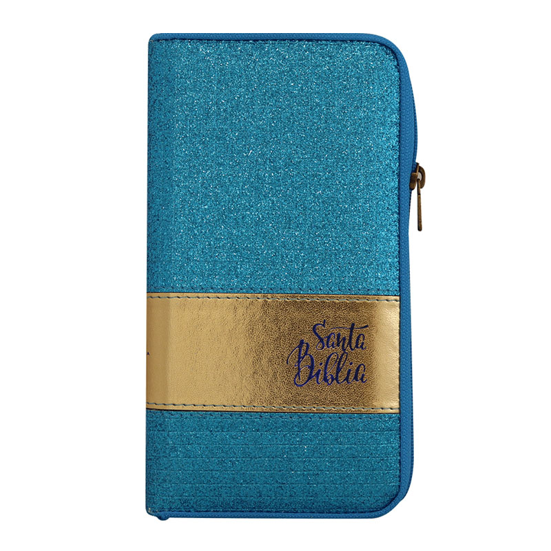 Biblia cartera RVR60 – Azul con brillos – Cierre