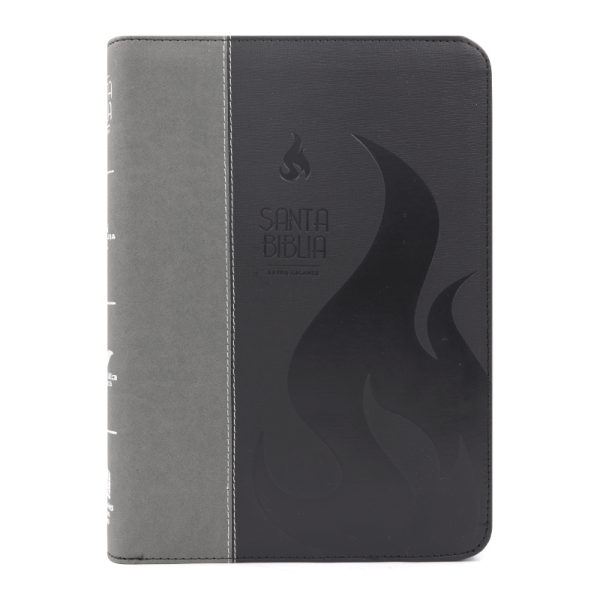 Biblia letra gigante llama con QR RVR60 – Negro y gris – Índice – Cierre