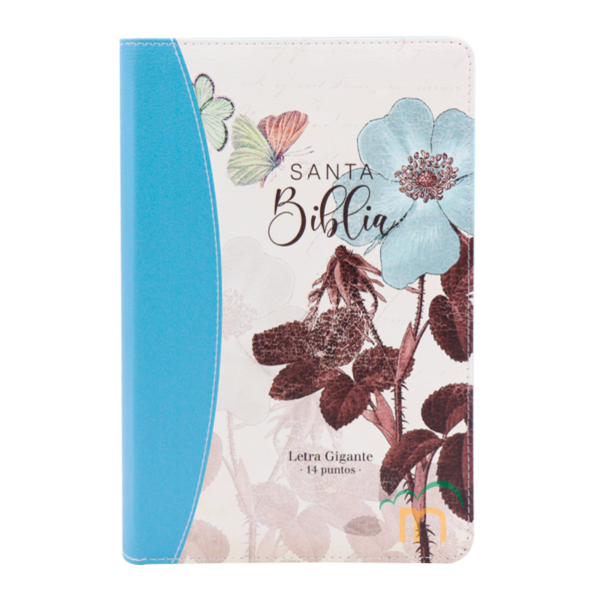Biblia manual letra gigante RVR60 - Flores turquesa - Cierre