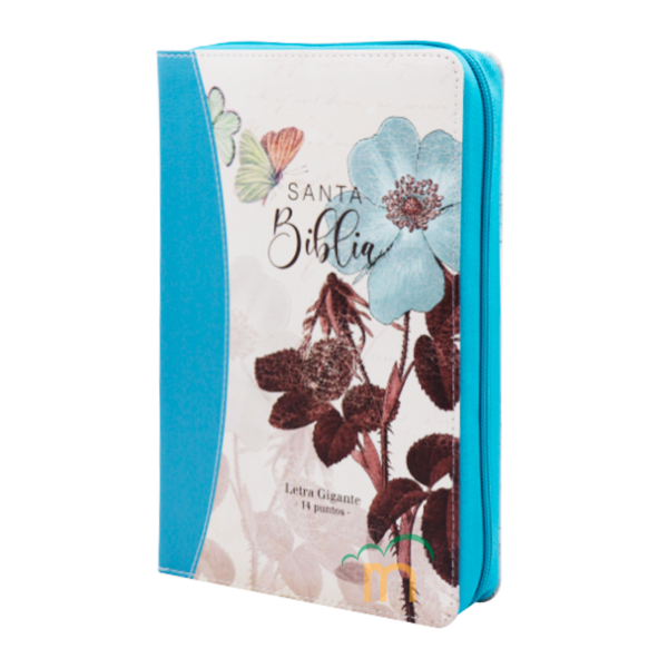 Biblia manual letra gigante RVR60 - Flores turquesa - Cierre - Image 2