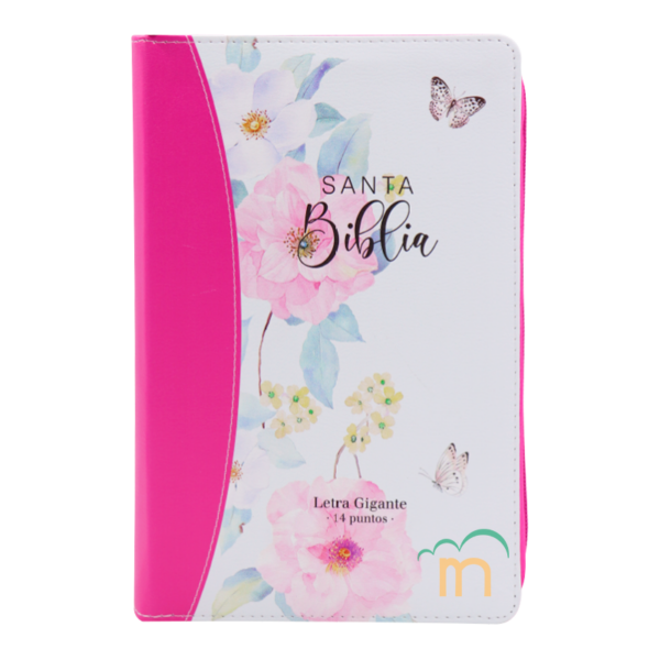 Biblia manual letra gigante RVR60 - Flores rosas - Cierre