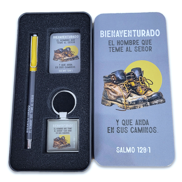 Caja Metálica con Llavero, Bolígrafo, y Tarjeta: Bieaventurado el hombre - Salmos 128:1 - Image 2