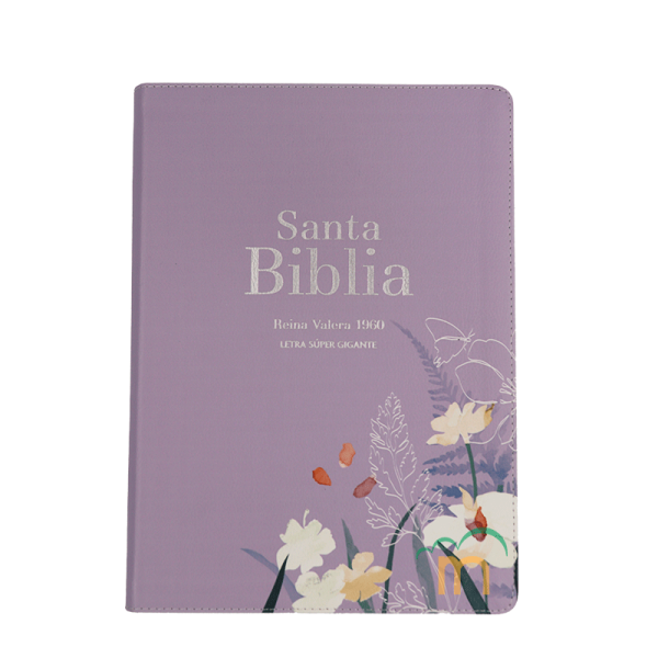 Biblia grande letra súper gigante Lavanda RVR60 - Símil Piel