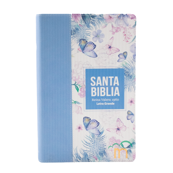 Biblia Tamaño Manual RVR60 - Letra Grande - Símil Piel - Mariposas Azul Claro