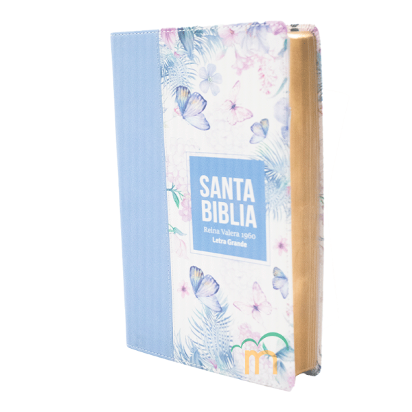 Biblia Tamaño Manual RVR60 - Letra Grande - Símil Piel - Mariposas Azul Claro - Image 2