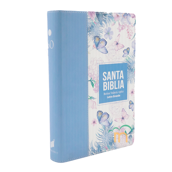 Biblia Tamaño Manual RVR60 - Letra Grande - Símil Piel - Mariposas Azul Claro - Image 3