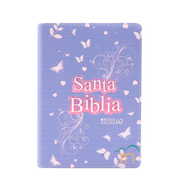 Biblia Compacta Mariposas Lila Claro RVR60 - Imitación Piel
