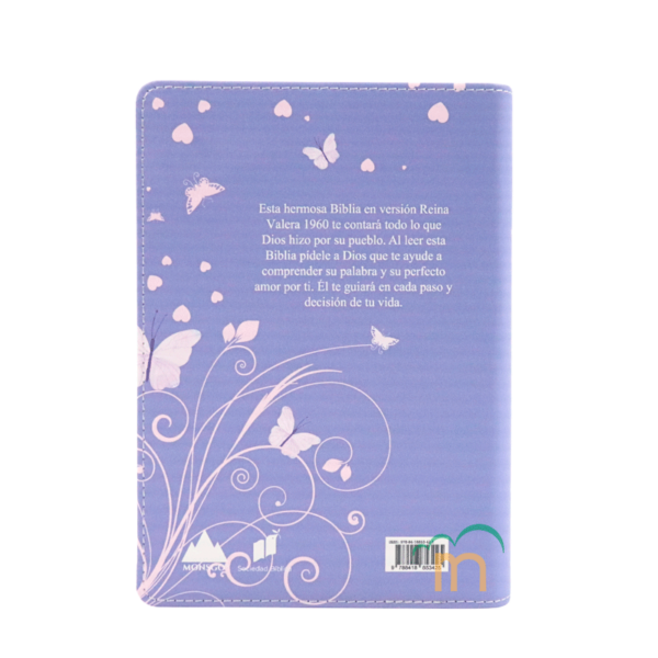 Biblia Compacta Mariposas Lila Claro RVR60 - Imitación Piel - Image 4