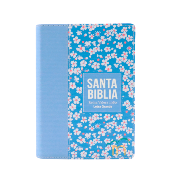 Biblia Compacta Flores Azul Claro RVR60 - Imitación Piel