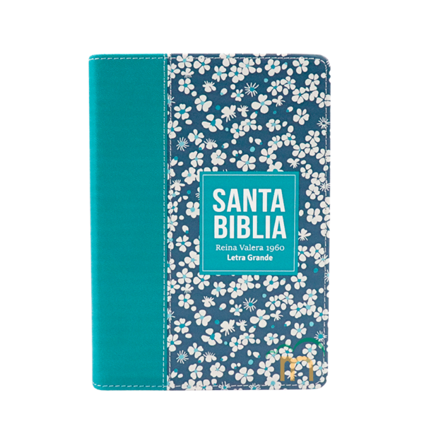 Biblia Compacta Flores Verde Azulado RVR60 - Imitación Piel