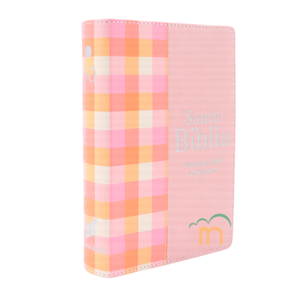 Biblia Compacta Cuadros Rosa Claro RVR60 - Imitación Piel - Image 3