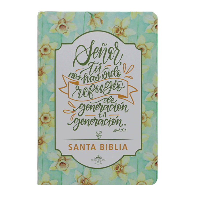 Biblia mediana RVR60 - Lettering flores verdes - Tapa dura
