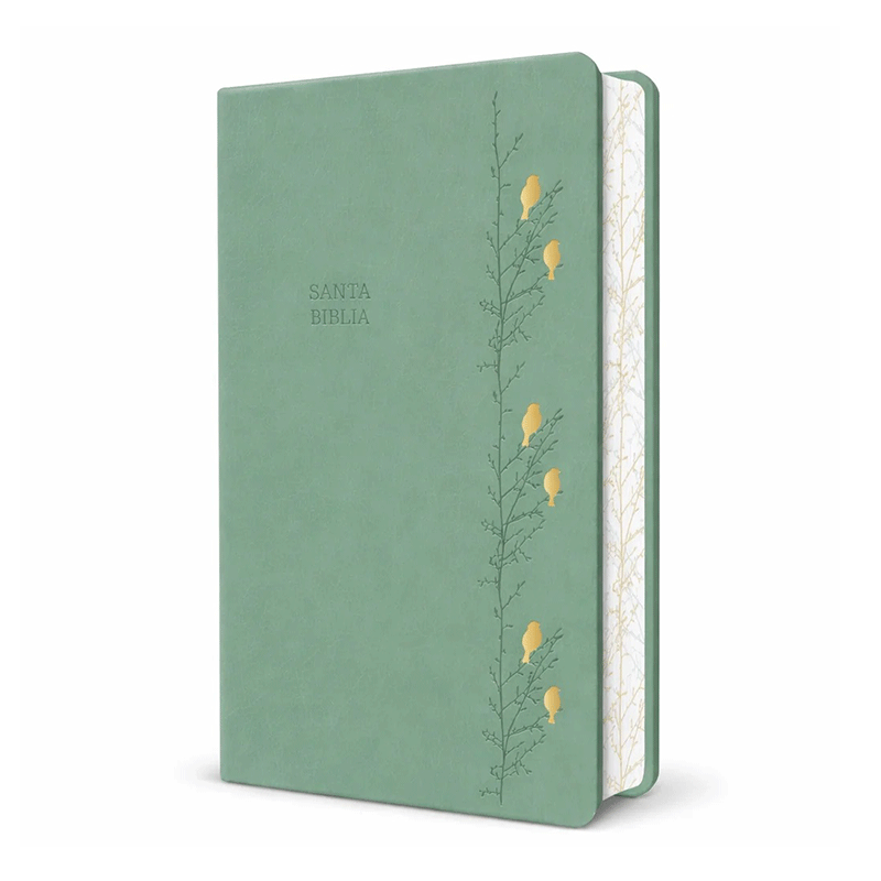 Biblia manual letra gigante RVR60 - Verde con pajaros - Imitación Piel - Image 2