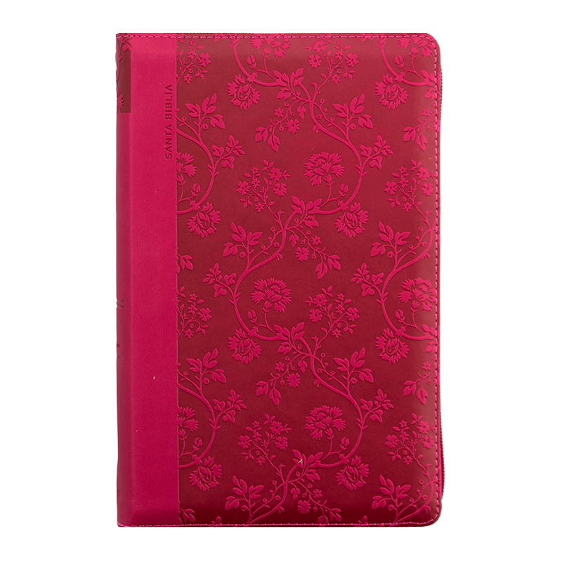 Biblia manual letra gigante RVR60 - Rosa con flores - Imitación Piel - Cierre - Índice