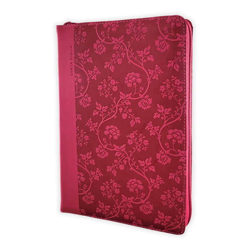 Biblia manual letra gigante RVR60 - Rosa con flores - Imitación Piel - Cierre - Índice - Image 2